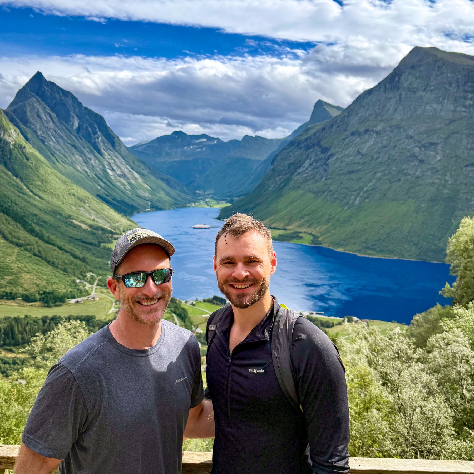 Me and Seth Norangsfjorden Overlooking Village of Urke SQUARE